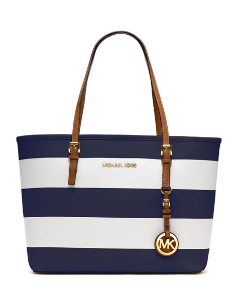 michael kors blue and white striped bag 